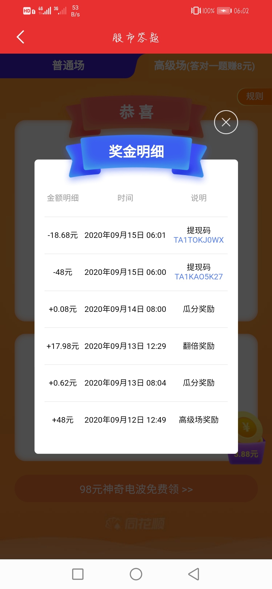 老哥们，同花顺可以提现了，通宵就为等到6点，提了66快终于可以吃肉了


22 / 作者:17512076205 / 