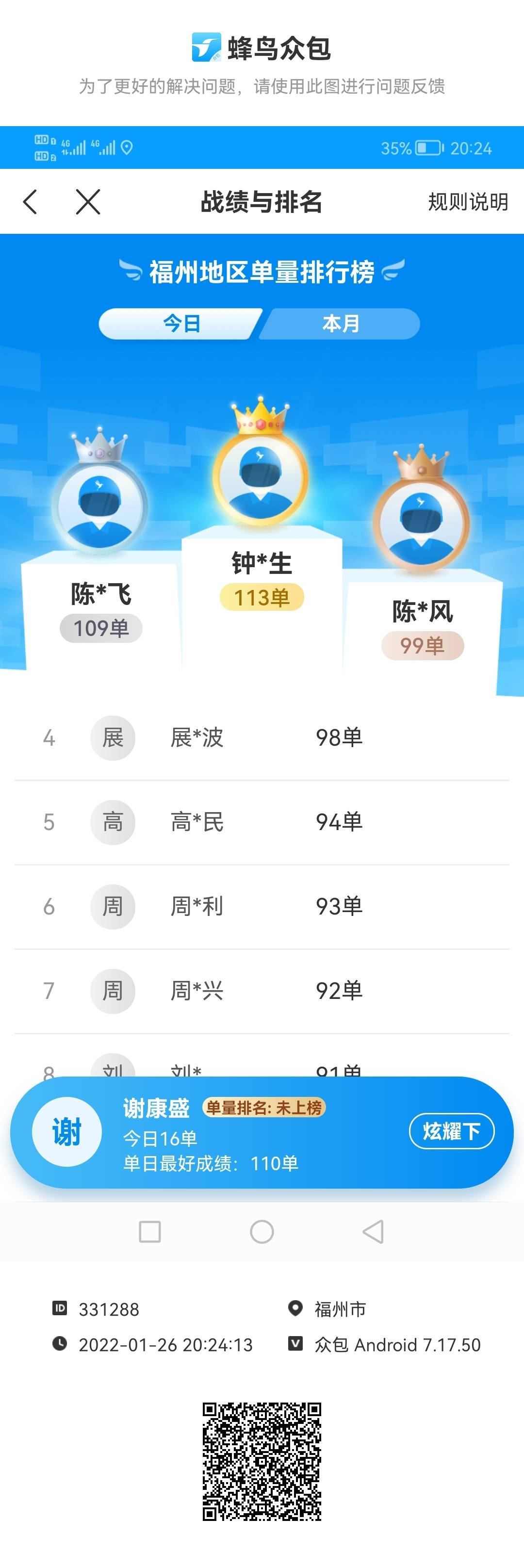 一单平均快7元了，这是努力跑的人，我曾经也不错最多一天跑110单接近7元一单了，以前86 / 作者:谢康剩爱谢丽昊 / 