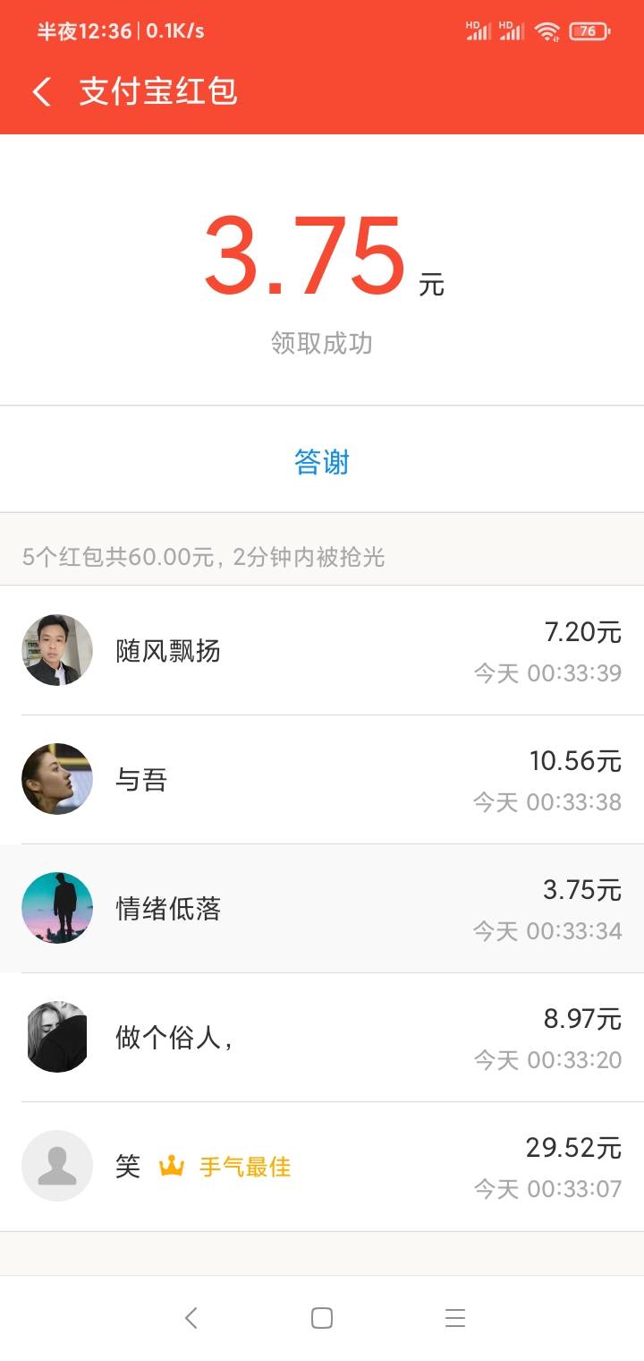 给5个兄弟团个饭，等下发支付宝口令
76 / 作者:.嘻嘻哈哈 / 