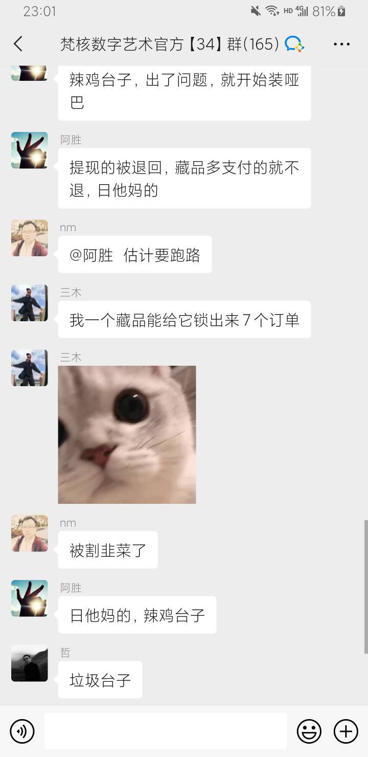 梵核低价成功售出的老哥，奉劝一句，先不要充钱进去凑100提现。这是群里发生的事儿，1 / 作者:AA。飞飞 / 