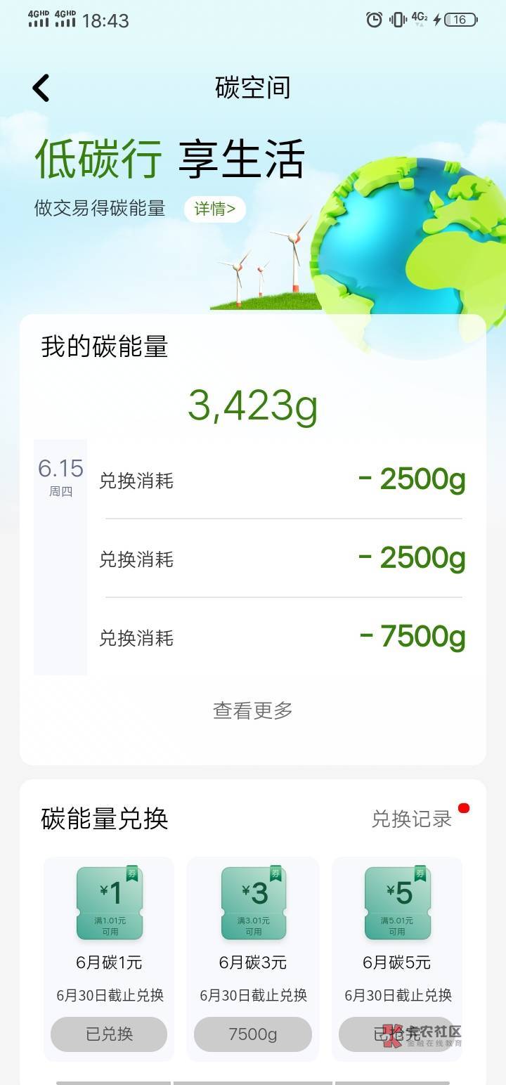 工商银行我的页面碳能量，现在3元的和1元的还有，可注销手机银行再注册重复领取，具体1 / 作者:七剑下面条 / 