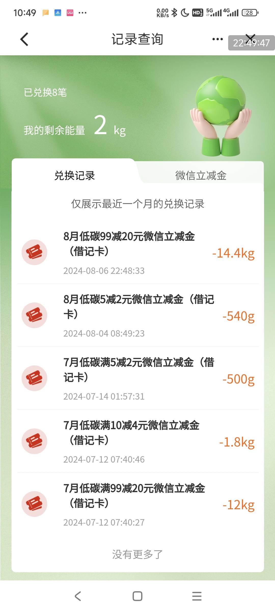 建行每个月绿色能量换20立减攒了好久

60 / 作者:清小风 / 