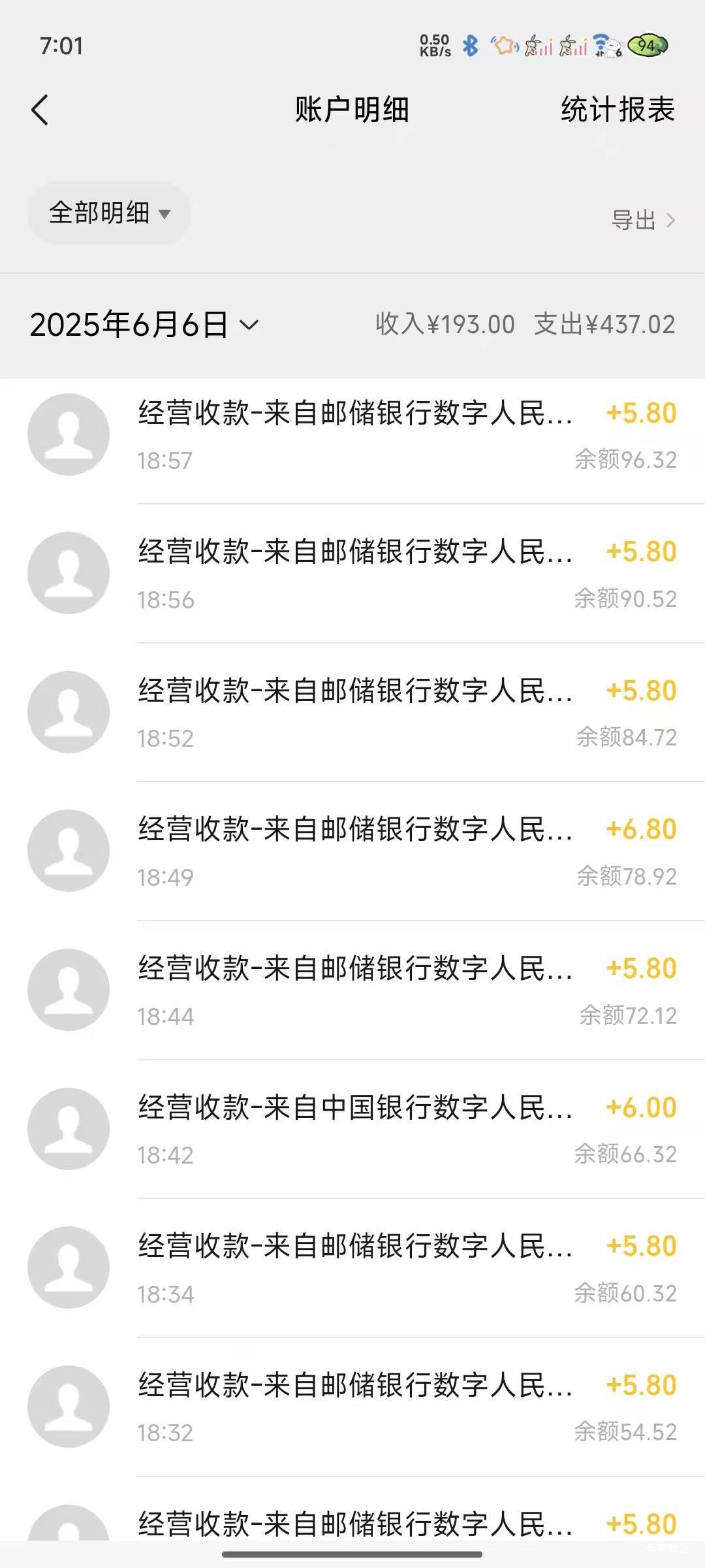 大连邮储一共弄了96,收款码还有一个6.8没到，收款也没有记录第一次遇到付款没到账的。69 / 作者:像 风一样的感觉 / 