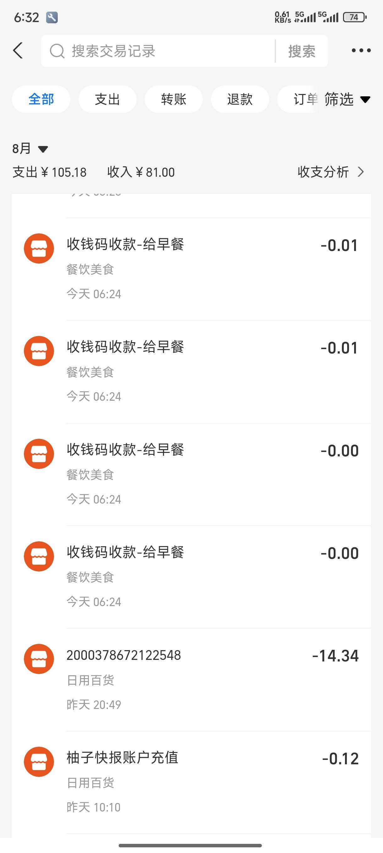想着农信日红包要过期了，去买早餐消费掉，结果连续两次碰一下免单

41 / 作者:总好过你 / 