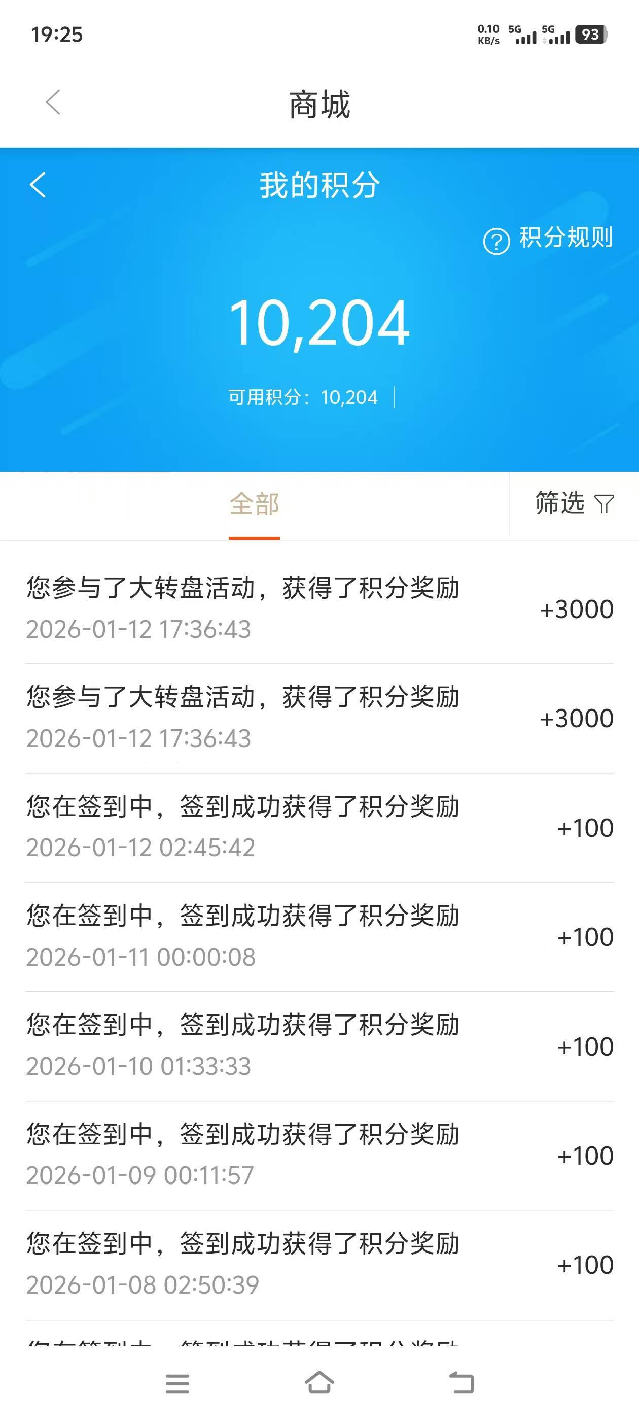 西藏签到七天抽奖的3000积分补了，补了双份

97 / 作者:大荒 / 