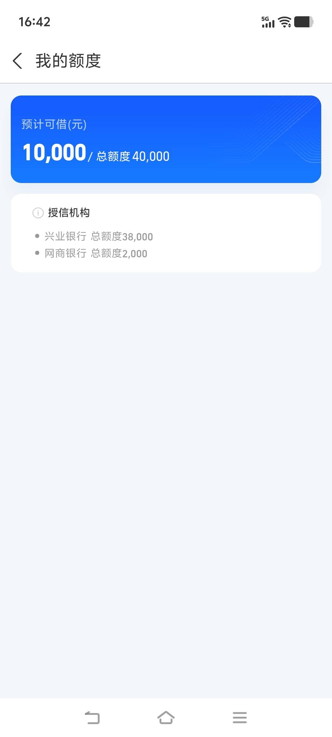 支付宝网商银行之前额度5000，一直没有借，过了差不多一年前几天发现给了4W额度，今天34 / 作者:落地成盒3 / 