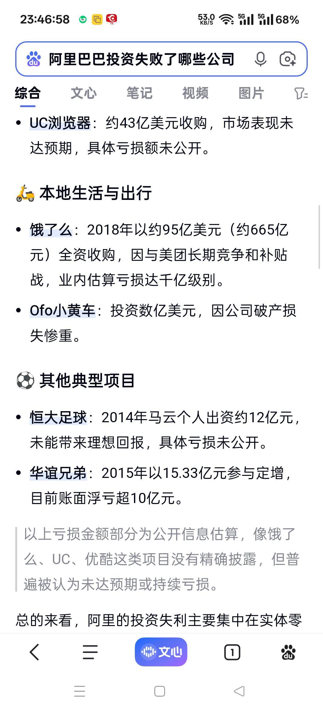 刷抖音刷到阿里，去搜了一下，真是看笑了，阿里真是投资一个亏一个，没一个赚钱的，斗18 / 作者:扛不住了老哥们 / 