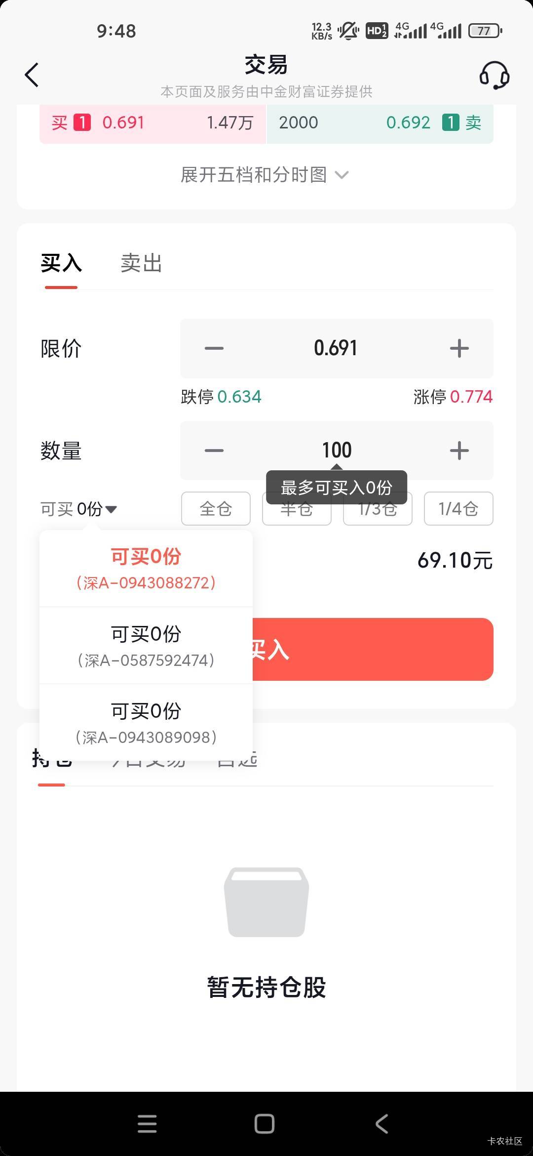 老哥们   抖音中金怎么买什么都是可买入0呢   这种怎么解

58 / 作者:註夢 / 